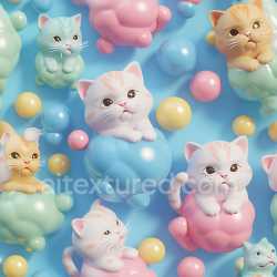 seamless Seamless 3D Inflated PBR Texture Featuring Cute Cat Balloons in Pastel Colors texture 8k free download PBR