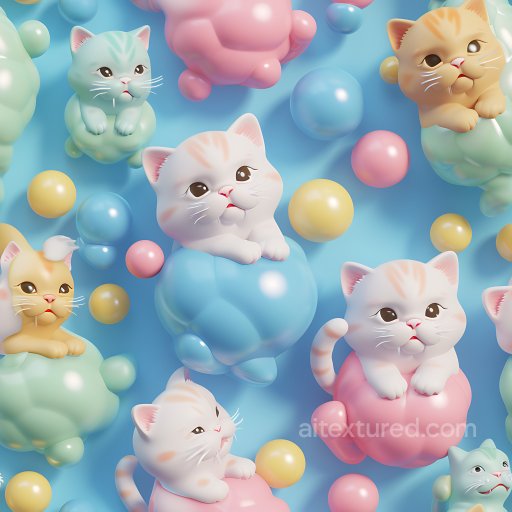 Inflated PBR Texture Featuring Cute Cat Balloons in Pastel Colors seamless Inflated PBR texture