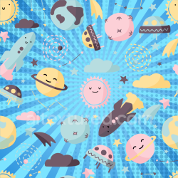 seamless Seamless 3D PBR Cartoon Baby Boy Space Fabric Texture with Planets and Rockets texture 8k free download PBR