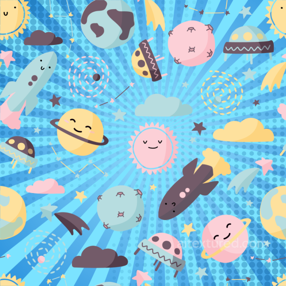 Cartoon Baby Boy Space Fabric Texture with Planets and Rockets Baby Boy texture preview