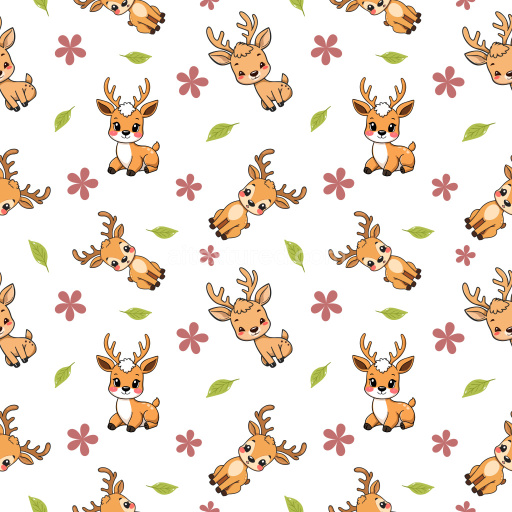 Pattern Bundle - Seamless 3D Pattern PBR Texture Featuring Adorable Deer Characters and Floral Motifs texture preview