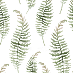 seamless Seamless 3D PBR Texture with Watercolor Green Fern Leaves on White texture 8k free download PBR