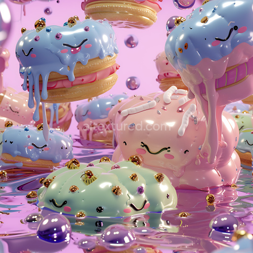 Preview — Seamless 3D Inflated PBR Texture with Glossy Candy-Colored Puffy Fabric and Dripping Details