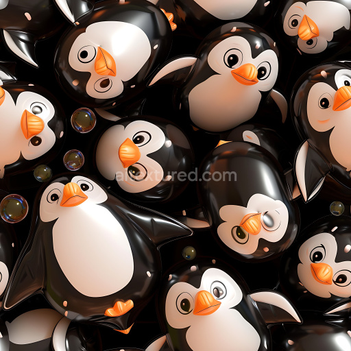 Seamless 3D Inflated PBR Texture Featuring Glossy Penguin-Shaped Vinyl Toys
