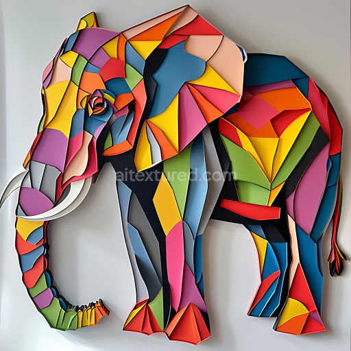 Seamless 3D PBR texture of colorful geometric origami-style Borneo elephant
