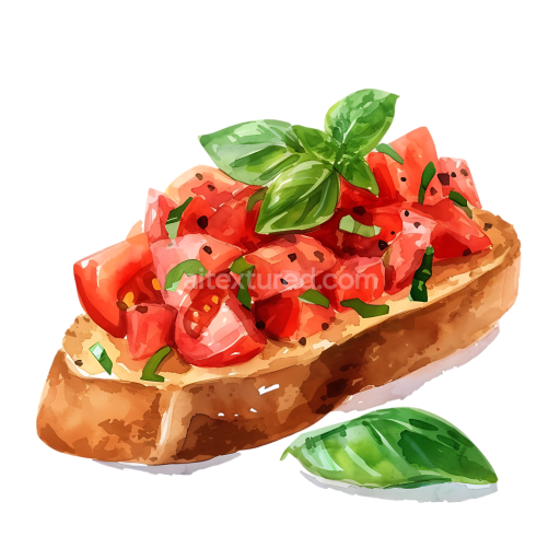 Breakfast Bruschetta with Fresh Tomato and Basil Illustration