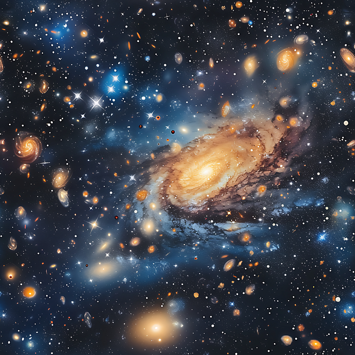 Space Featuring Spiral Galaxy and Star Clusters seamless PBR texture preview