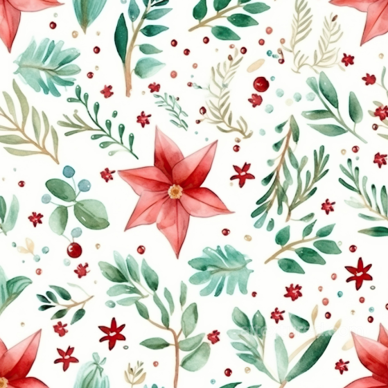 Christmas Watercolor Floral Pattern Texture with Red Poinsettias and Greenery Christmas Watercolor texture preview