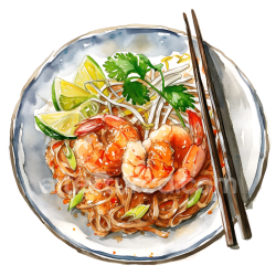 seamless Watercolor Style Shrimp Pad Thai Noodles Breakfast Illustration with Lime texture 8k free download PBR