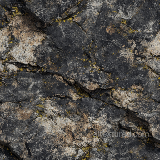 Weathered Cliff Rock Texture with Natural Moss and Cracks seamless Stone PBR texture