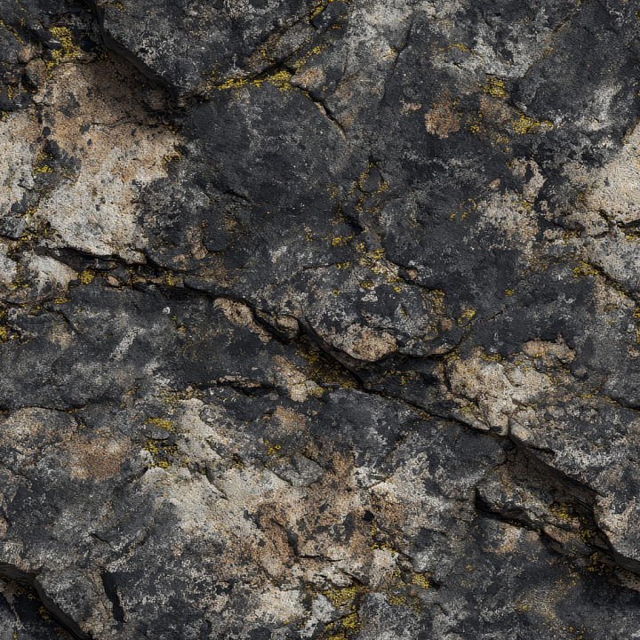 Weathered Cliff Rock with Natural Moss and Cracks seamless PBR texture preview