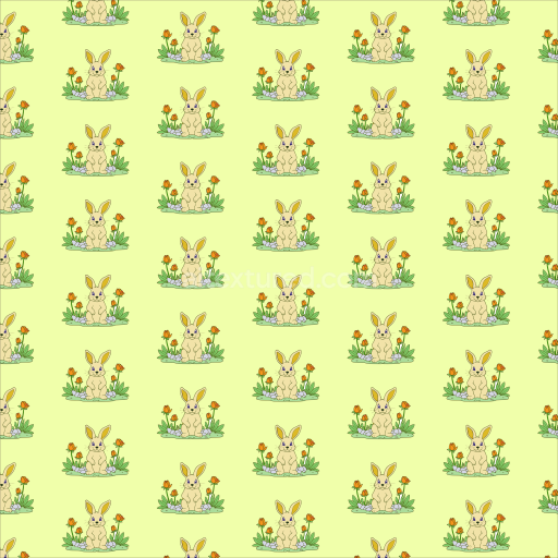 Seamless 3D PBR Texture Featuring Cute Bunny and Floral Digital Paper Pattern