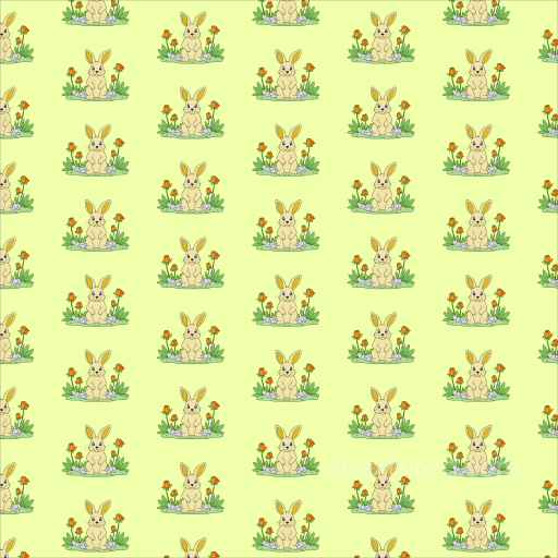 Featuring Cute Bunny and Flower Pattern on Soft Yellow seamless All Christmas Digital paper PBR texture