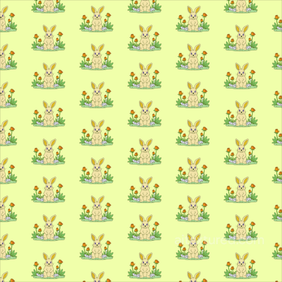 Featuring Cute Bunny and Flower Pattern on Soft Yellow All Christmas Digital paper texture preview