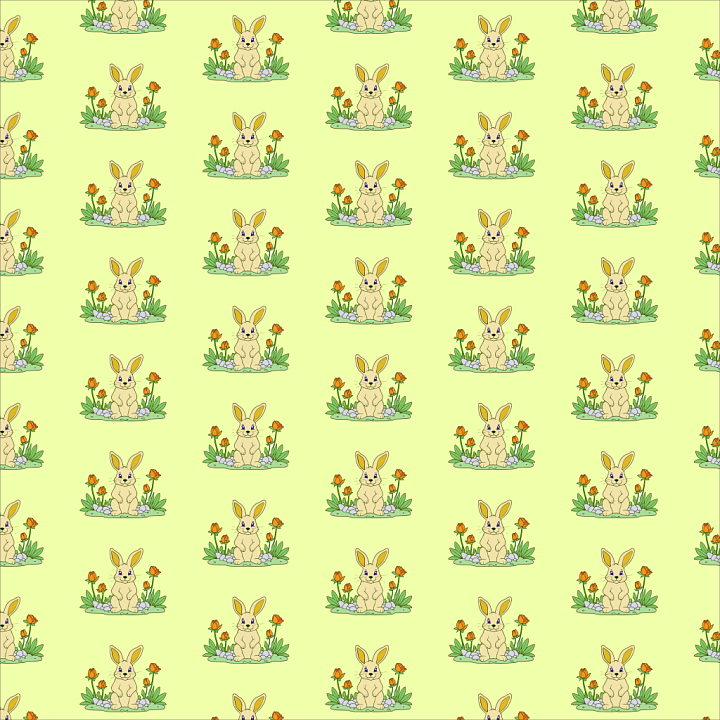 Featuring Cute Bunny and Flower Pattern on Soft Yellow seamless PBR texture preview