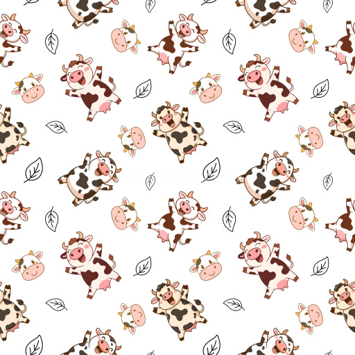 Pattern Bundle - Seamless 3D Pattern PBR Texture Featuring Playful Cartoon Cows and Leaf Motifs texture preview
