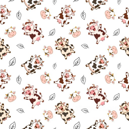 Pattern PBR Texture Featuring Playful Cartoon Cows and Leaf Motifs seamless Pattern Bundle PBR texture