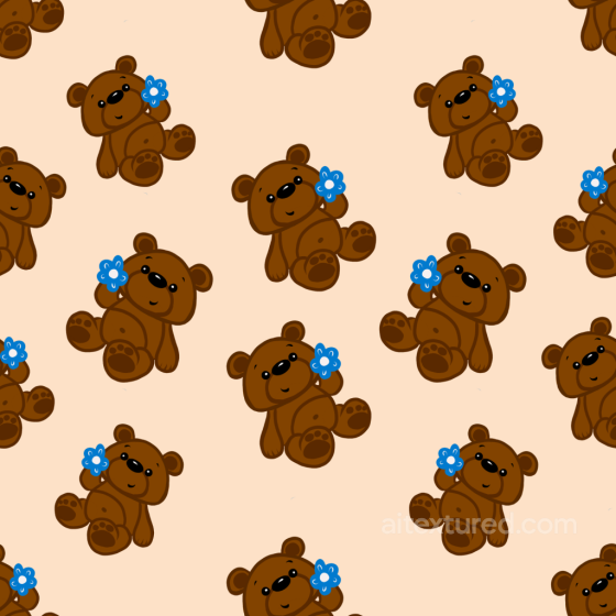 Of Cute Brown Teddy Bears With Blue Flowers On Beige Background Baby Boy texture preview