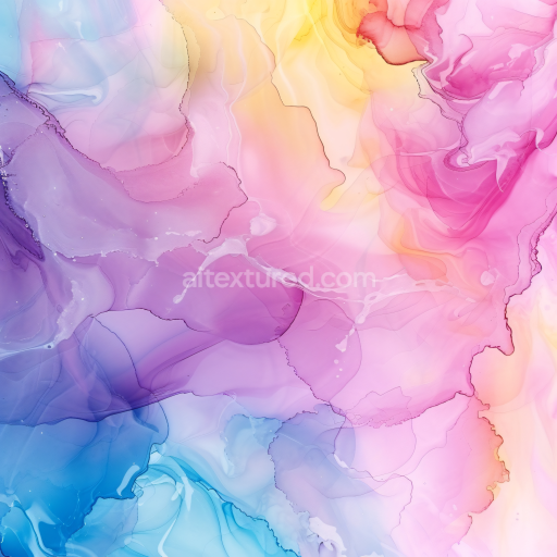 Seamless 3D Alcohol Ink PBR Texture with Pastel Pink, Blue, and Yellow Fluid Waves