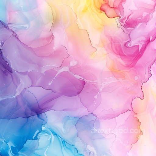 Alcohol Ink PBR Texture with Pastel Pink, Blue, and Yellow Fluid Waves seamless Alcohol ink PBR texture