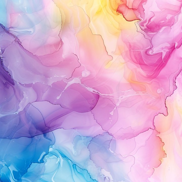 Alcohol Ink with Pastel Pink, Blue, and Yellow Fluid Waves seamless PBR texture preview