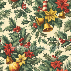 seamless Seamless 3D PBR Vintage Christmas Fabric Texture with Holly and Bells Pattern texture 8k free download PBR