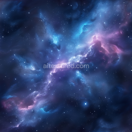 Seamless 3D Space PBR Texture Featuring Luminous Nebulae with Blue and Purple Gradients
