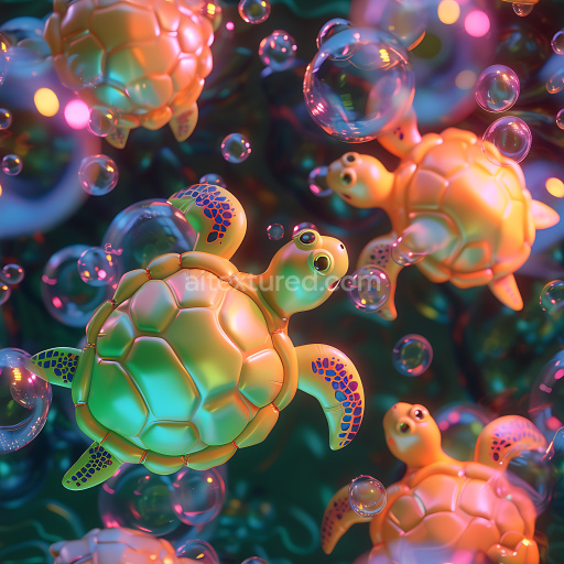 Seamless 3D Inflated PBR Texture of Glossy Colorful Turtle Shells with Bubble Accents
