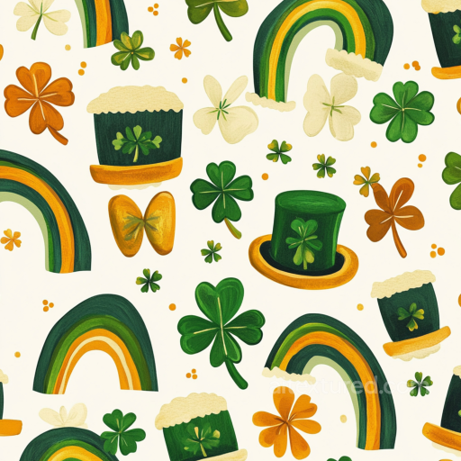 with St Patrick's Day Rainbows, Hats & Shamrocks seamless St patrick digital paper bundle PBR texture