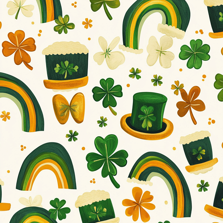 with St Patrick's Day Rainbows, Hats & Shamrocks seamless PBR texture preview
