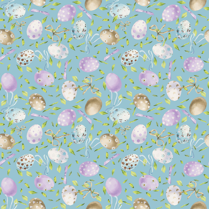 with Pastel Easter Eggs and Leaves Pattern seamless PBR texture preview