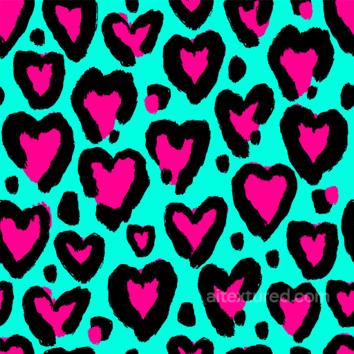 Bright Neon Pink Heart Leopard Print on Cyan Background Seamless Texture seamless Leopard Print PBR texture