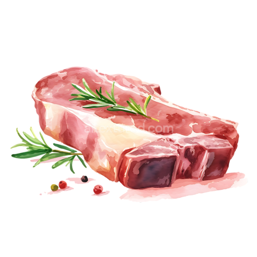 Preview — Breakfast Theme Raw Pork Loin Steak Illustration with Rosemary and Peppercorns