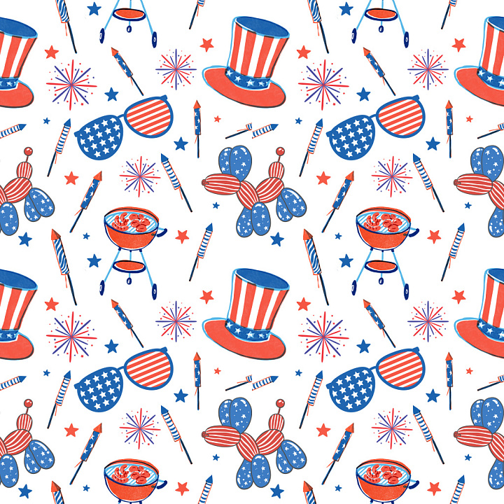 Fourth of July Festive Pattern with Patriotic Motifs seamless PBR texture preview