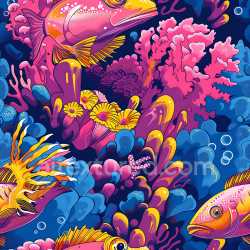 seamless Seamless 3D PBR Texture of Vibrant Underwater Graffiti with Colorful Fish and Coral texture 8k free download PBR