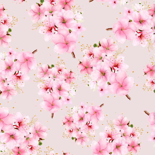 Seamless 3D PBR Texture Featuring Delicate Watercolor Cherry Blossoms