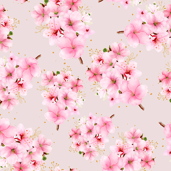 Featuring Delicate Watercolor Cherry Blossoms seamless PBR texture preview