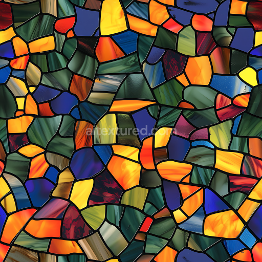 Seamless 3D Stained Glass Style Camouflage Mosaic PBR Texture with Vibrant Color Blocks
