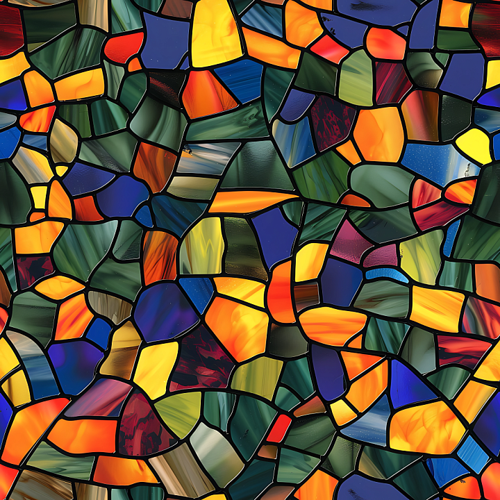 Stained Glass Style Camouflage Mosaic with Vibrant Color Blocks seamless PBR texture preview