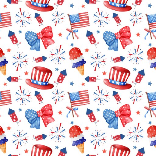 Pattern PBR Texture with Watercolor Patriotic Motifs and Festive Rhythm seamless Pattern Bundle PBR texture