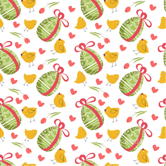 Of Festive Digital Paper Featuring Green Easter Eggs And Yellow Chicks All Christmas Digital paper texture preview