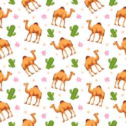 Pattern Bundle - Seamless 3D Pattern PBR Texture with Cartoon Camels, Cacti, and Flowers texture preview