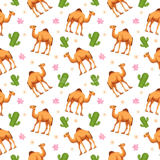 Pattern Bundle - Seamless 3D Pattern PBR Texture with Cartoon Camels, Cacti, and Flowers texture preview