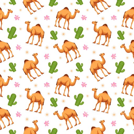Pattern PBR Texture with Cartoon Camels, Cacti, and Flowers seamless Pattern Bundle PBR texture
