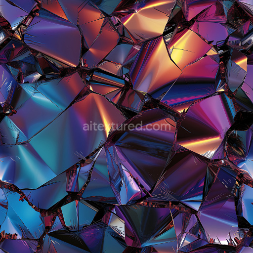 Seamless 3D PBR Cracked Reflective Glass Shards Texture with Vibrant Color Reflections