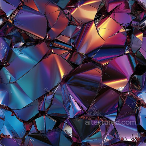 Cracked Reflective Glass Shards Texture with Vibrant Color Reflections seamless Cracked & Holes PBR texture