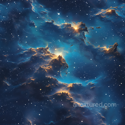 Space PBR Texture Featuring a Luminous Nebula with Gold-Edged Cosmic Clouds seamless Star, space, planets PBR texture