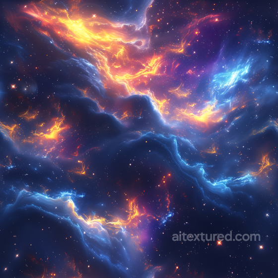 Space PBR Texture Featuring Vibrant Nebula Clouds with Fiery Glow and Electric Blue Energy Star, space, planets texture preview