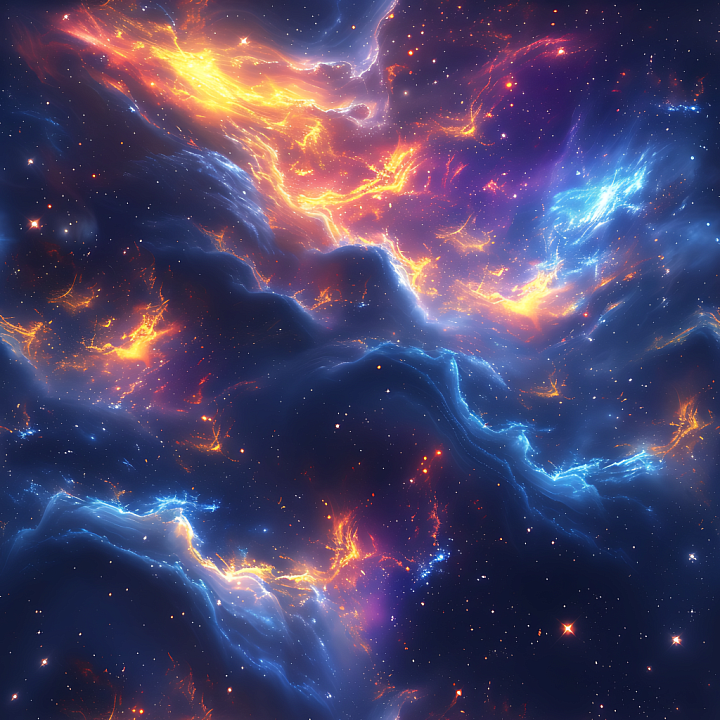 Space Featuring Vibrant Nebula Clouds with Fiery Glow and Electric Blue… seamless PBR texture preview