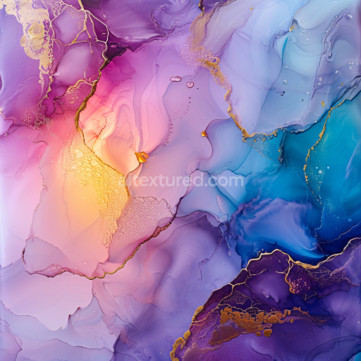 Preview — Seamless 3D Alcohol Ink PBR Texture Featuring Violet, Blue, and Gold Organic Waves